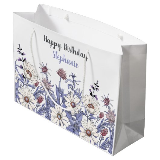 Aangepaste kleuterblauwe wilde bloemen groot cadeauzakje (Achterkant Gekanteld)