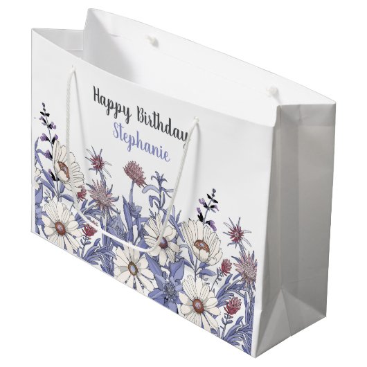 Aangepaste kleuterblauwe wilde bloemen groot cadeauzakje (Voorkant Gekanteld)