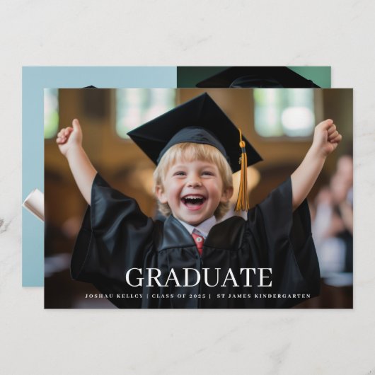 Aangepaste kleuterschool 3 Foto Classic Afstuderen Aankondiging (Voorkant / Achterkant)