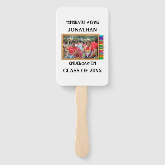 Aangepaste kleuterschool afstuderen krijbordfoto handwaaier (Achterkant)