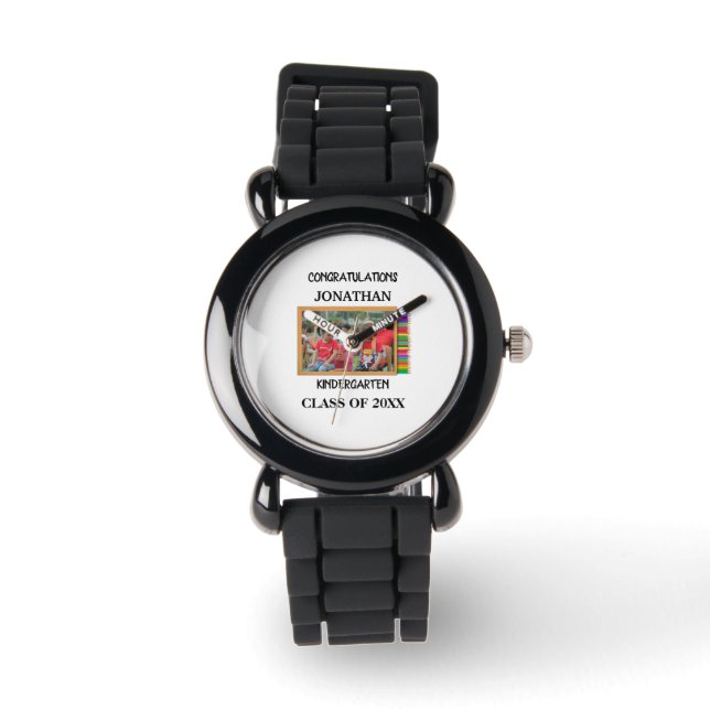 Aangepaste kleuterschool afstuderen krijbordfoto horloge (Voorkant)