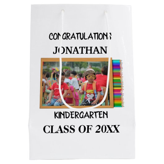 Aangepaste kleuterschool afstuderen krijbordfoto medium cadeauzakje (Achterkant)