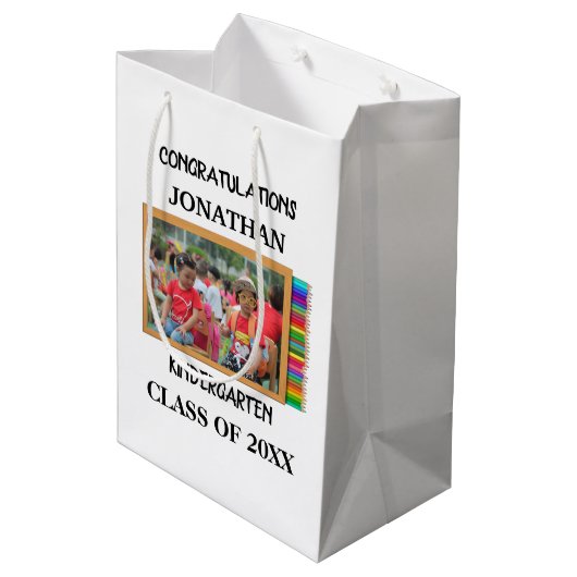 Aangepaste kleuterschool afstuderen krijbordfoto medium cadeauzakje (Achterkant Gekanteld)