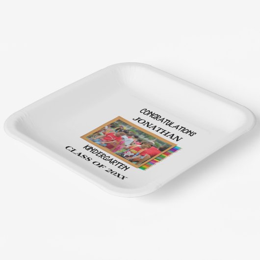 Aangepaste kleuterschool afstuderen krijbordfoto papieren bordje (Gebogen)
