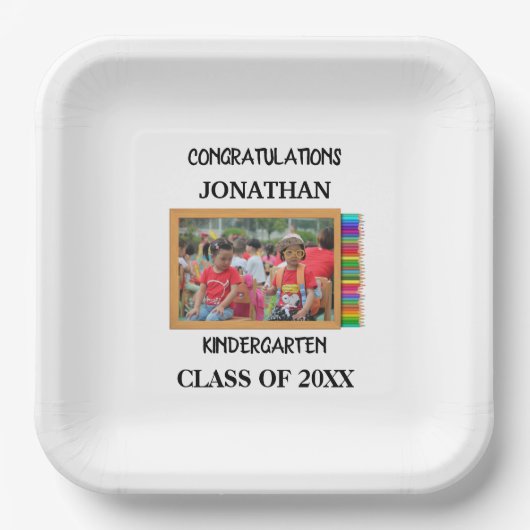 Aangepaste kleuterschool afstuderen krijbordfoto papieren bordje (Voorkant)