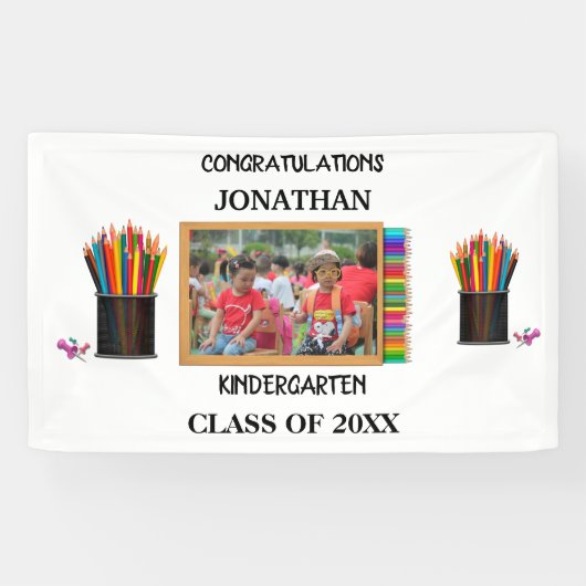 Aangepaste kleuterschool afstuderen krijbordfoto spandoek (Horizontaal)