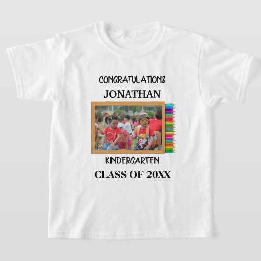 Aangepaste kleuterschool afstuderen krijbordfoto t-shirt (Laagn)
