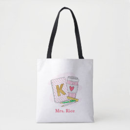 Aangepaste kleuterschool leraar roze boek koffie tote bag