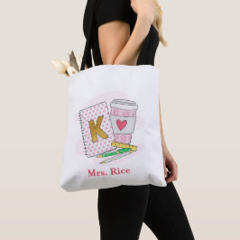 Aangepaste kleuterschool leraar roze boek koffie tote bag