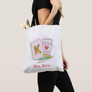 Aangepaste kleuterschool leraar roze boek koffie tote bag