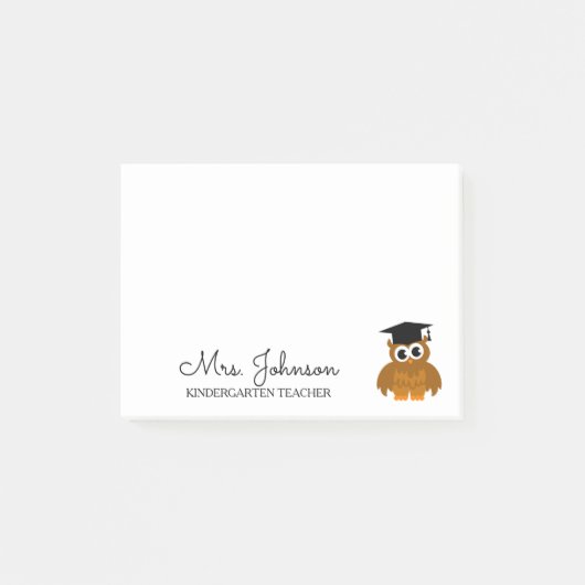 Aangepaste kleuterschool-leraar schattige uil post-it® notes (Voorkant)