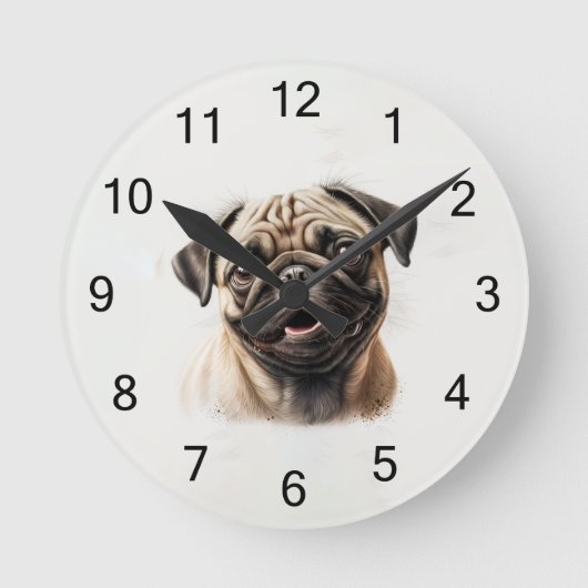 Aangepaste klok met foto van Pug hond (Voorkant)