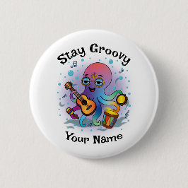 Aangepaste knop | Retro Octopus | Naam & Tekst Ronde Button 5,7 Cm