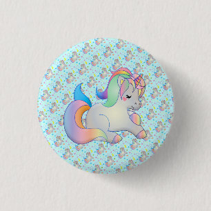Aangepaste knop voor Cute Rainbow Unicorn Pony aan Ronde Button 3,2 Cm
