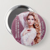 Aangepaste knopspeld met foto-uitknip uit framboze ronde button 4,0 cm (Voorkant /achterkant)