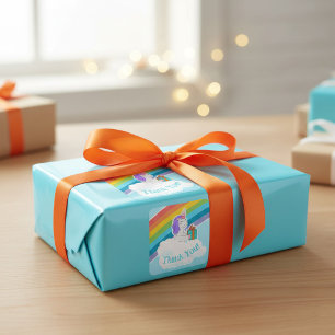 Aangepaste Knuffel Eenhoorn Regenboog Bedankt Stic Vierkante Sticker