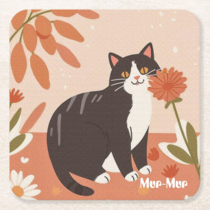 Aangepaste knuffel Happy Kat met Lente Bloemen Kartonnen Onderzetters