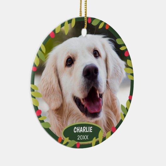 Aangepaste knuffel huisdier foto 1e kerst op hulst keramisch ornament (Rechts)