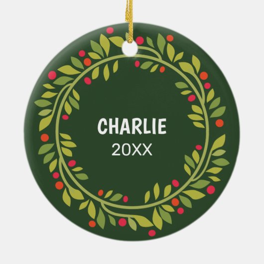 Aangepaste knuffel huisdier foto 1e kerst op hulst keramisch ornament (Achterkant)