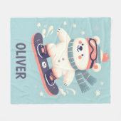 Aangepaste knuffel ijsbeer op snowboard fleece deken (Voorkant (Horizontaal))