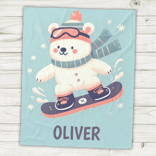 Aangepaste knuffel ijsbeer op snowboard fleece deken