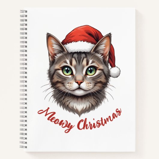Aangepaste knuffel kat met kerstmuts notitieboek (Voorkant)