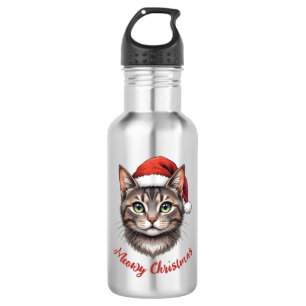 Aangepaste Knuffel Kerstkat met Kerstmannenhoed Waterfles