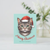 Aangepaste knuffel Kerstkat met kerstmuts Briefkaart (Staand voorkant)