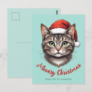 Aangepaste knuffel Kerstkat met kerstmuts Briefkaart