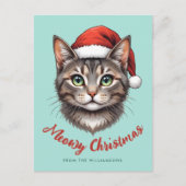 Aangepaste knuffel Kerstkat met kerstmuts Briefkaart (Voorkant)