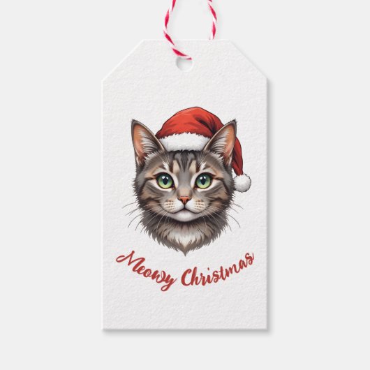 Aangepaste knuffel Kerstkat met kerstmuts Cadeaulabel (Voorkant)