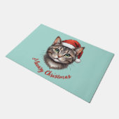 Aangepaste knuffel Kerstkat met kerstmuts Deurmat (Schuin)