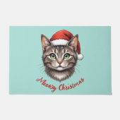 Aangepaste knuffel Kerstkat met kerstmuts Deurmat (Voorkant)