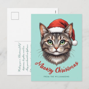 Aangepaste knuffel Kerstkat met kerstmuts Feestdagenkaart