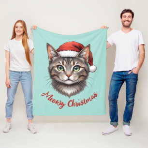 Aangepaste knuffel Kerstkat met kerstmuts Fleece Deken