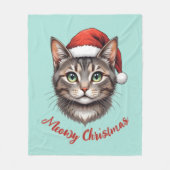 Aangepaste knuffel Kerstkat met kerstmuts Fleece Deken (Voorkant)