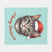 Aangepaste knuffel Kerstkat met kerstmuts Fleece Deken (Voorkant (Horizontaal))