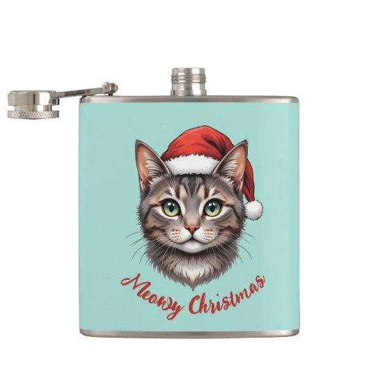 Aangepaste knuffel Kerstkat met kerstmuts Heupfles (Geopend)