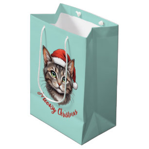 Aangepaste knuffel Kerstkat met kerstmuts Medium Cadeauzakje