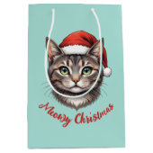 Aangepaste knuffel Kerstkat met kerstmuts Medium Cadeauzakje (Voorkant)