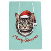 Aangepaste knuffel Kerstkat met kerstmuts Medium Cadeauzakje (Achterkant)