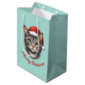 Aangepaste knuffel Kerstkat met kerstmuts Medium Cadeauzakje (Achterkant Gekanteld)