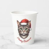 Aangepaste knuffel Kerstkat met kerstmuts Papieren Bekers (Voorkant)