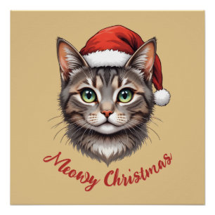 Aangepaste knuffel Kerstkat met kerstmuts Perfect Poster