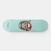 Aangepaste knuffel Kerstkat met kerstmuts Persoonlijk Skateboard (Horizontaal)