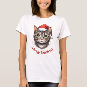 Aangepaste knuffel Kerstkat met kerstmuts T-shirt