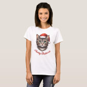 Aangepaste knuffel Kerstkat met kerstmuts T-shirt (Voorkant volledig)