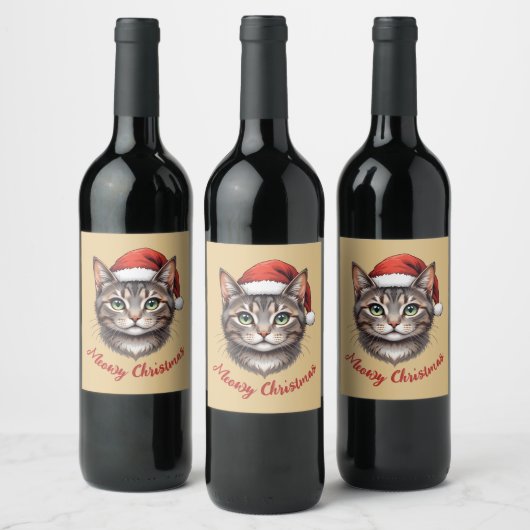 Aangepaste knuffel Kerstkat met kerstmuts Wijn Etiket (Flessen)