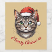 Aangepaste knuffel Kerstkat met kerstmuts Wijn Etiket (Enkel label)