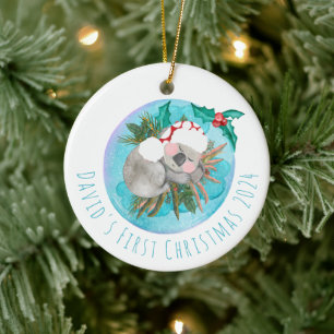 Aangepaste Knuffel Koala Eerste Kerstmis Keramisch Ornament